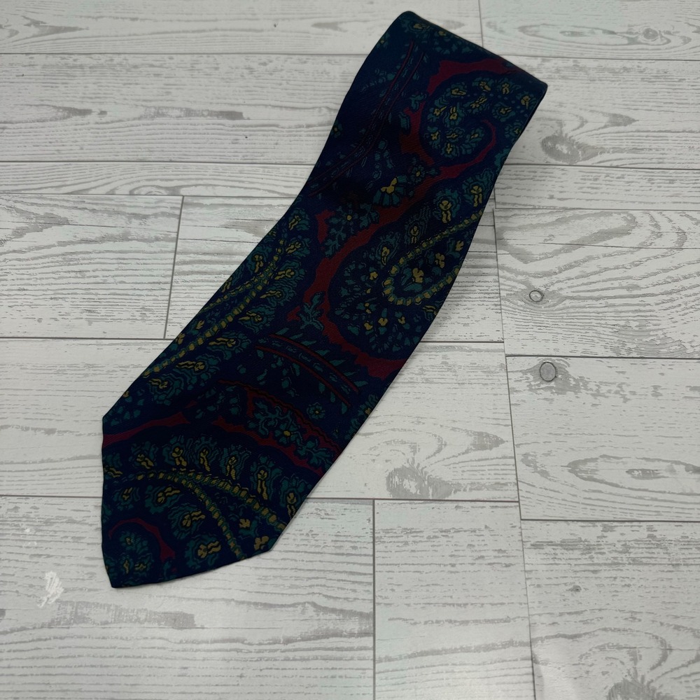 Abercrombie & Fitch Co Mens Paisley Silk Tie Navy Blue Burgundy Green Vintage